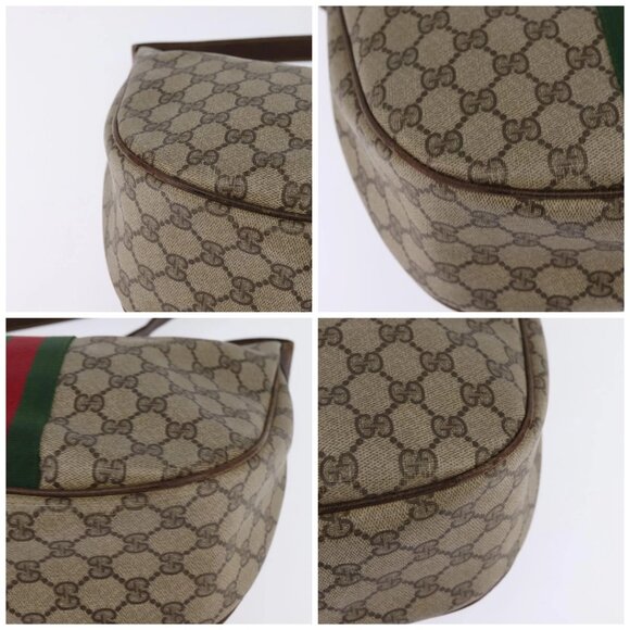 GUCCI GG Supreme Web Sherry Line Shoulder Bag PVC Beige Gold Auth BA5968 - Picture 14 of 16